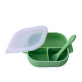 Assiette compartimentée avec ventouse et cuillère en silicone, Pale Green, Oaki