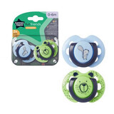 Divertenti ciucci ortodontici, 0 - 6 mesi, Blu / Verde, 2 pezzi, Tommee Tippee