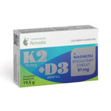 K2+D3+Magnesiumbisglycinaat-chelaat, 57 mg, 30 tabletten, Remedia
