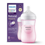 Avent Natural Response Baby Bottle with Reactive Teat, Pink, Flow 3, SCY903/11, After 1 Month, 260ml