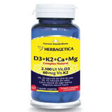 Natuurlijk Complex D3+K2+Ca+Mg, 60 plantaardige capsules, Herbagetica