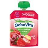 BoboVita Mousse in een tube, aardbeien en kersen met banaan, na 6 maanden, 80 g