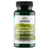 Swanson Kurkuma, Ashwagandha &amp; Ginseng Complex, kurkuma, ashwagandha en gember, 60 capsules