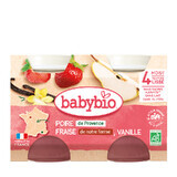 Purée de poire, fraise et vanille bio, +4 mois, 2x130 g, Babybio