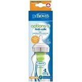 Biberon Dr. BROWN'S OPTIONS+ 270 ml 1×1 pc, avec col large, 0M+, anti-colique, verre, blanc