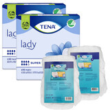 Tena Lady Set, gespecialiseerd maandverband, Super, 2 x 30 stuks + ProSkin Pants Absorbent Panty Liners, maat M en L, 2 stalen