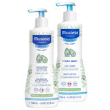 Mustela Bebe Enfant set, eerste dag body wash gel 500 ml + eerste dag body milk 500 ml