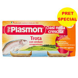 Purée de truite homogénéisée aux légumes, +6 mois, 2x 80 g, Plasmon