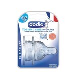 Set de 2 tétines en silicone à col large pour l'initiation anti-colique, Flow 1, 0-6 mois, Dodie