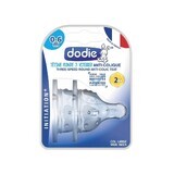 Set de 2 tétines en silicone à col large pour l'initiation anti-colique, Flow 2, 0-6 mois, Dodie