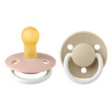 Set van 2 fosforescerende fopspenen met universele ronde latex speen De Lux Glow, +0 maanden, Blush - Vanilla, Slabbetjes