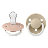 Set 2 suzete fosforescente cu tetina rotunda universala din silicon De Lux Glow, 0 - 3 ani, Blush - Vanilla, Bibs