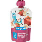 Babylove Pouches de căpșuni cu banane și cereale ECO, 1+, 100 g