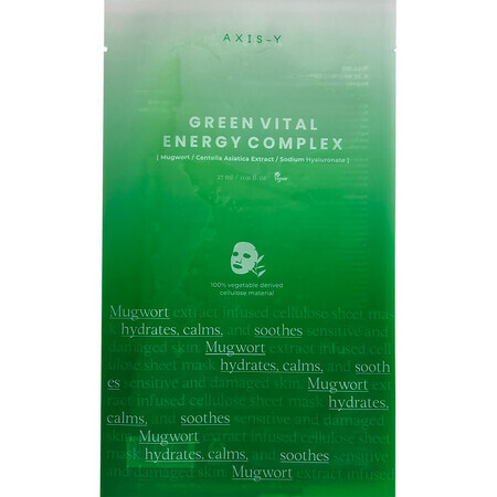 Beifuß Green Vital Energy Complete Sheet Mask - Hydratisierende Gesichtsmaske mit beruhigender Wirkung, AXIS-Y, 27ml