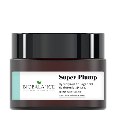 Crème anti-rides Super Plump intensément hydratante avec collagène hydrolysé 3% + acide hyaluronique 3D 1,5%, Bio Balance, 50 ml