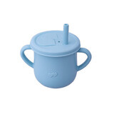 Tasse en silicone avec poignées et paille, Bleu, 200 ml, Oaki