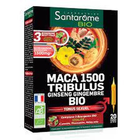 Maca 1500 Tribulus, 20 ampoules, Santarome