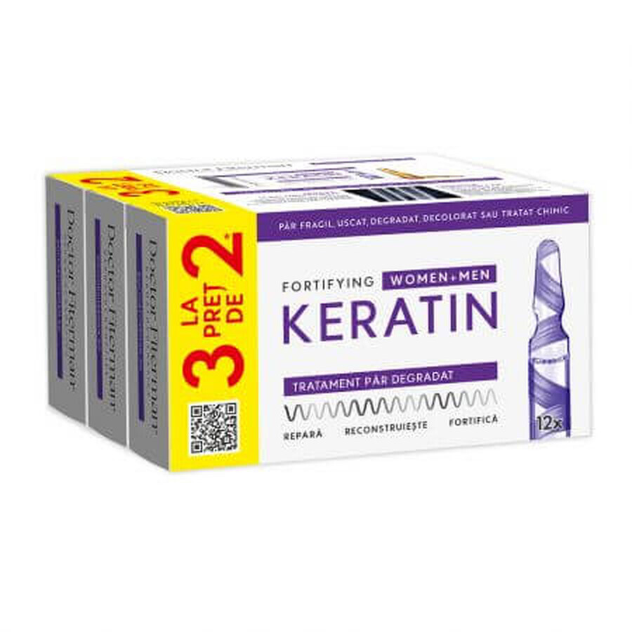Versterkend Keratine Broos Haar Behandelingspakket, 3 x 12 flacons, Doctor Fiterman
