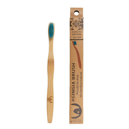 Bamboe tandenborstel, 15+ jaar, medium, blauw, 1 stuk, Gingia
