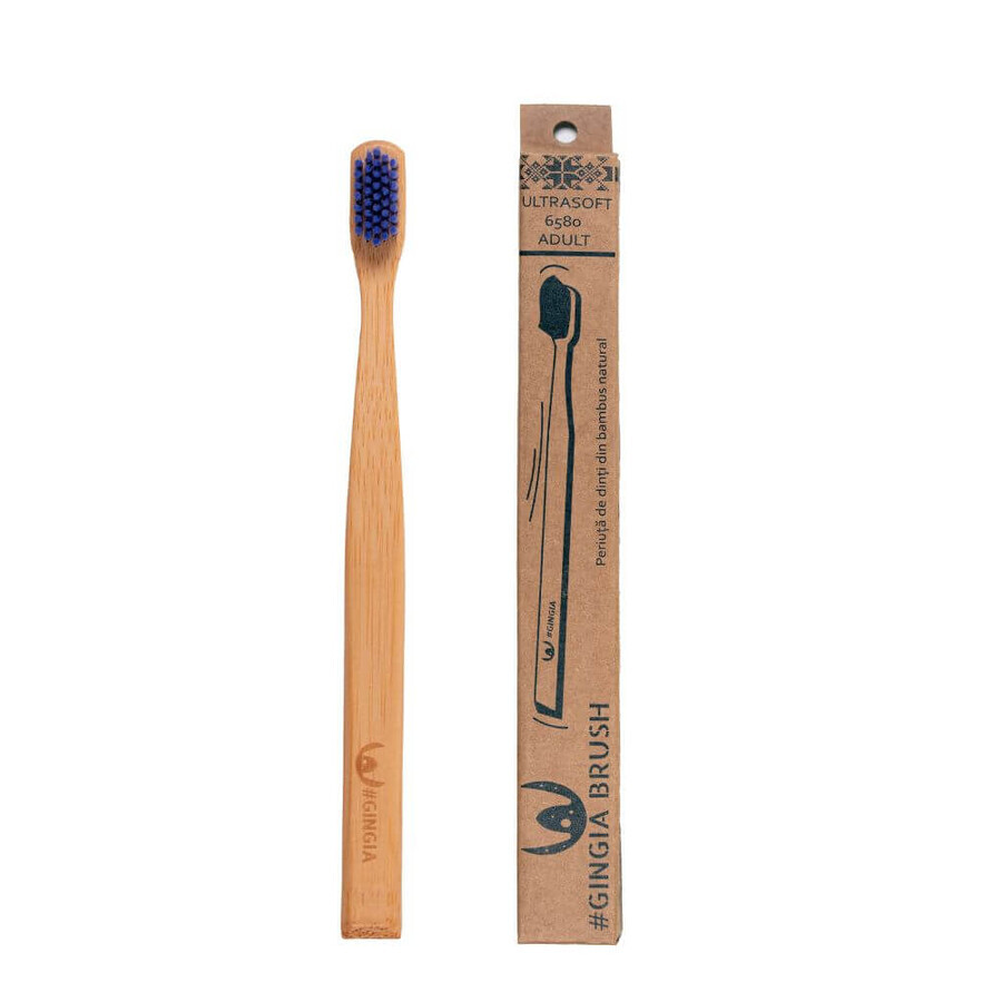 Brosse à dents en bambou, 15+ ans, ultrasoft 6580, bleu, 1 pièce, Gingia