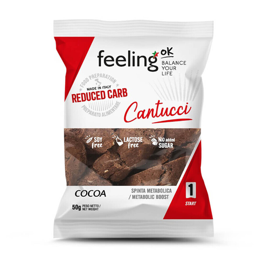 Biscuits Cantucci à faible teneur en glucides avec cacao, 50 g, Feeling Ok