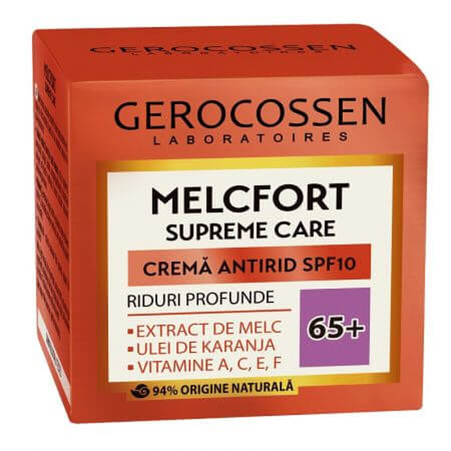 Anti-rimpelcrème SPF10 65+ met slakkenextract, karanjaolie, Melcfort vitamine A,C,E,F complex, 50 ml, Gerocossen
