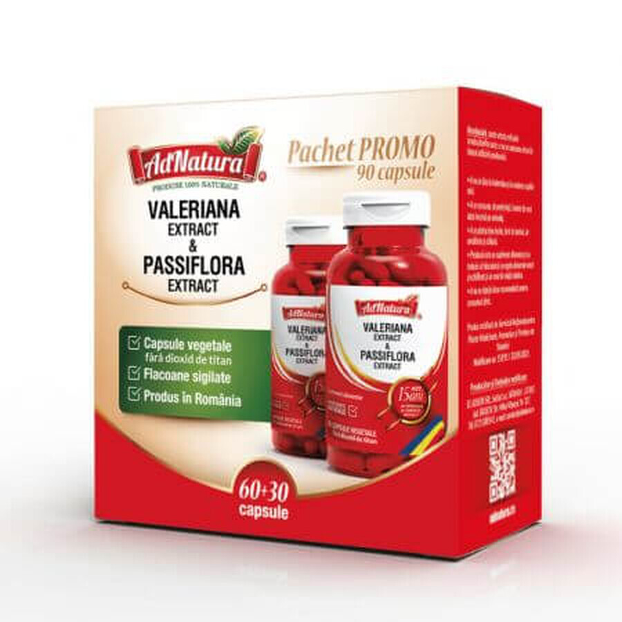 Valeriaan + Passiebloem pakket, 60 + 30 capsules, AdNatura