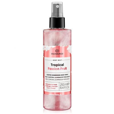 Spray de corp iluminator cu fructul pasiunii, coacaze negre si piersici Tropical Passion Fruit, 250 ml, Equivalenza