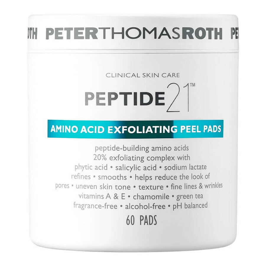 Dischetti peeling esfolianti con peptidi e 21 aminoacidi, 60 pezzi, Peter Thomas Roth