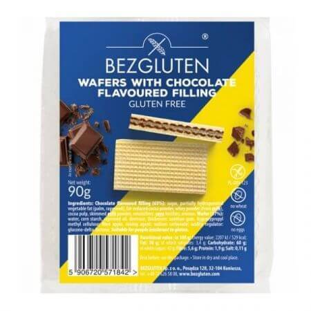 Glutenvrije wafels met chocoladevulling, 90 g, Bezgluten