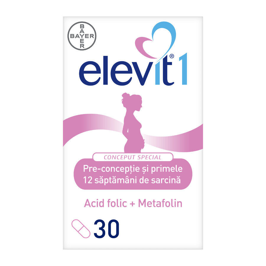 Elevit 1, Multivitamines pour la préconception et la grossesse - Premier trimestre de la grossesse, 30 comprimés, Bayer