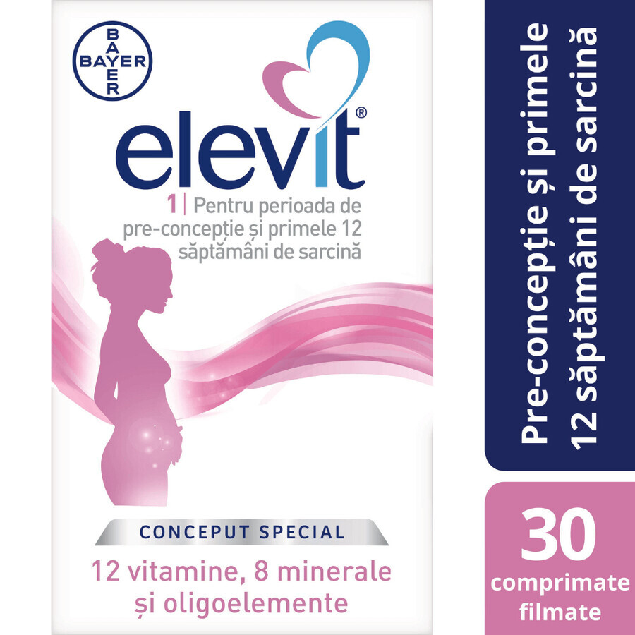 Elevit 1, Multivitaminen voor Preconceptie en Zwangerschap - Eerste Trimester van de Zwangerschap, 30 tabletten, Bayer