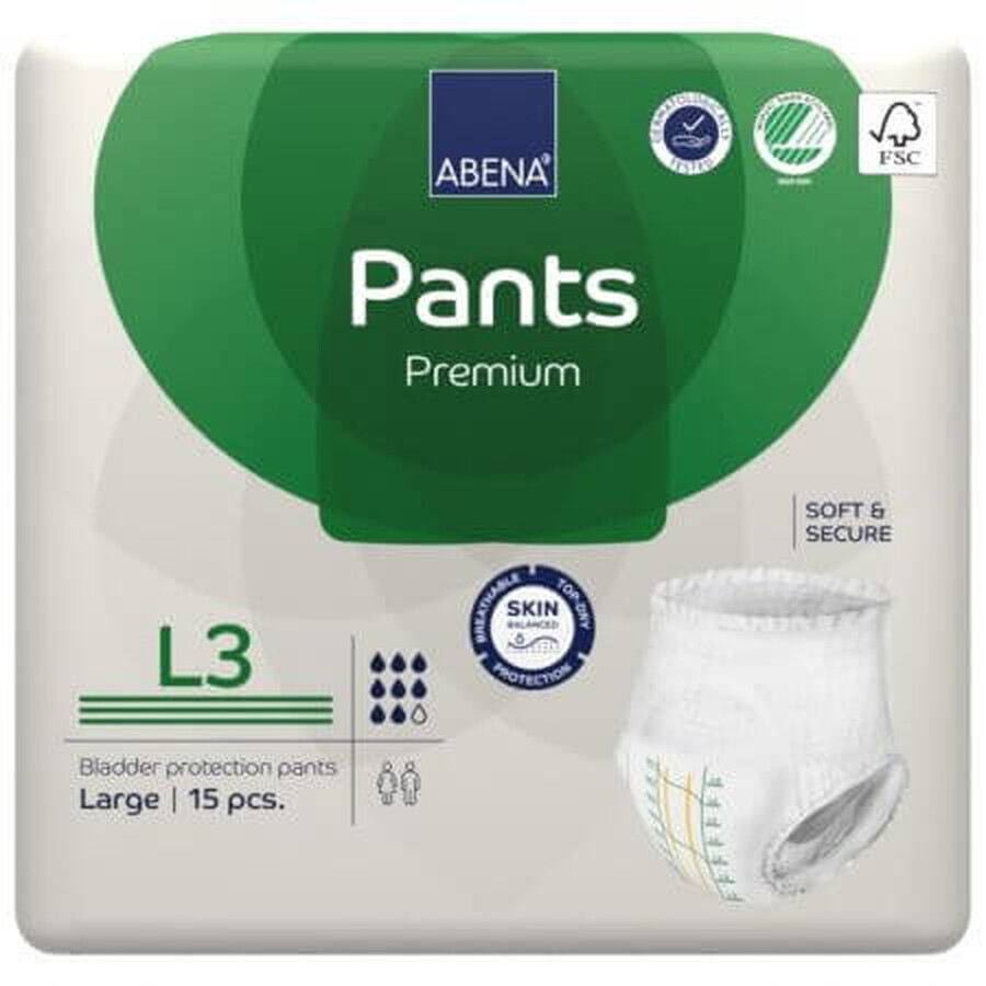 Diapers for adults Pants L3 Premium, 15 pieces, Abena