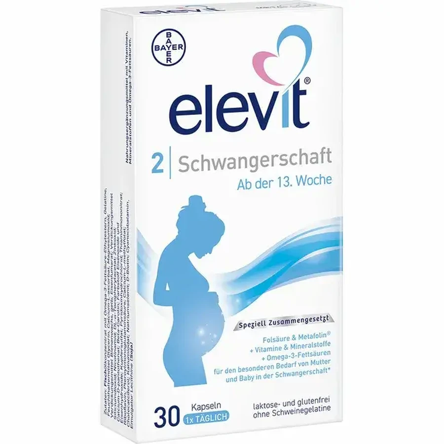 Elevit 2, Multivitaminen voor zwangerschap - 2e en 3e trimester van de zwangerschap, 30 capsules, Bayer