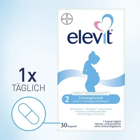 Elevit 2, Multivitaminen voor zwangerschap - 2e en 3e trimester van de zwangerschap, 30 capsules, Bayer