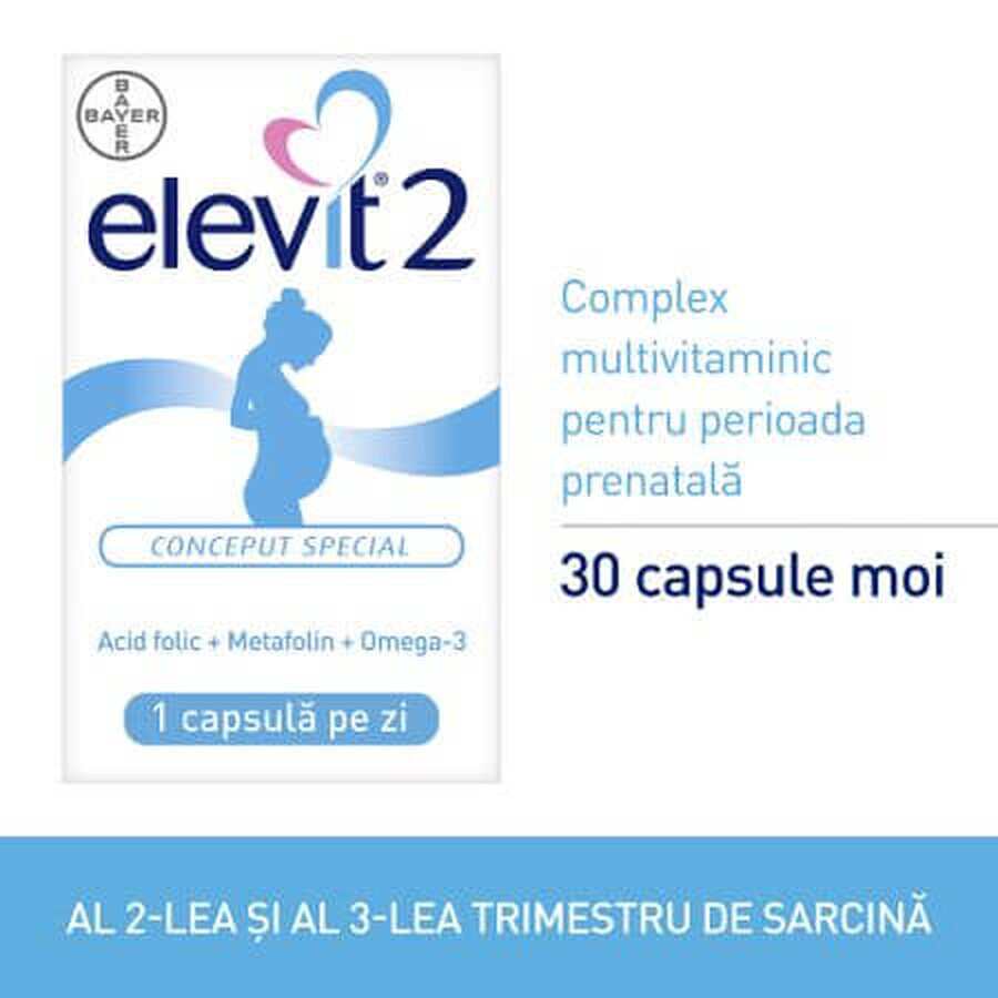 Elevit 2, Multivitaminen voor zwangerschap - 2e en 3e trimester van de zwangerschap, 30 capsules, Bayer