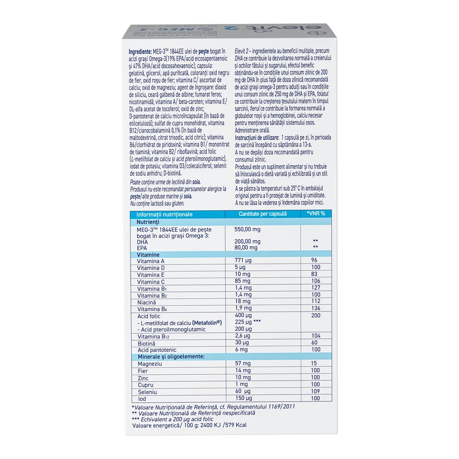 Elevit 2, Multivitaminen voor zwangerschap - 2e en 3e trimester van de zwangerschap, 30 capsules, Bayer
