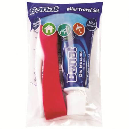 Reisset Mini Tandenborstel, Medium, 1 stuk + Tandpasta, 15 ml, Banat