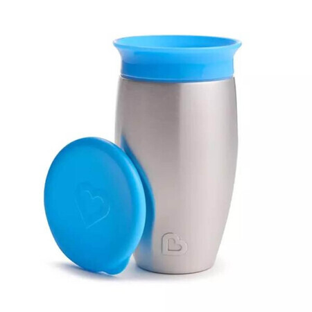 Tasse d'apprentissage Miracle 360 en acier inoxydable, +12 mois, bleu, 296 ml, Munchkin