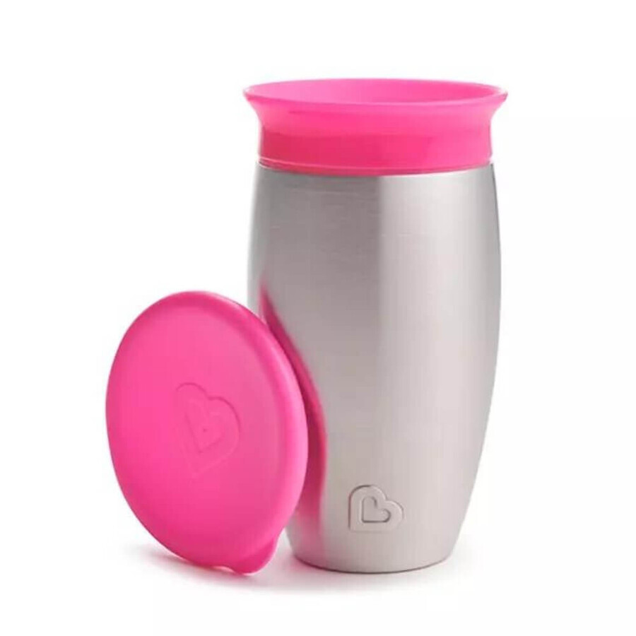 Tasse d'apprentissage Miracle 360 en acier inoxydable, +12 mois, rose, 296 ml, Munchkin