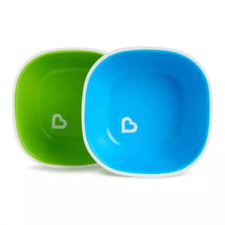 Set van 2 Splash kommen, 6luni+, Blauw/Groen, Munchkin