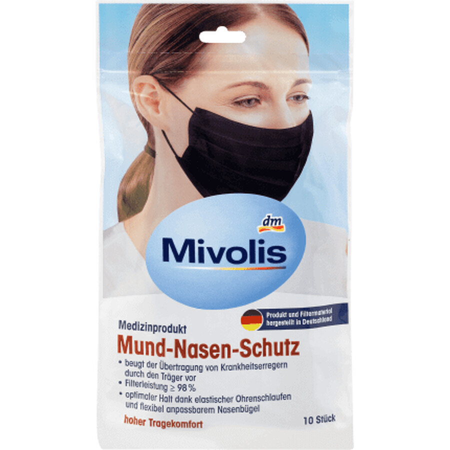 Mivolis Masque buccal médical pour adultes (noir), 10 pièces