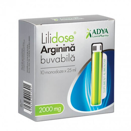 Lilidose Arginine Drinkbaar 2000 mg met limoensmaak, 10 enkele doses x 25ml, Adya Green Pharma