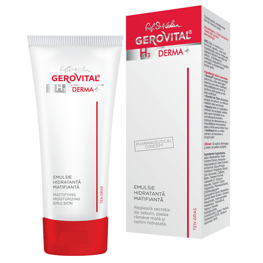 Gerovital H3 Derma+ hydraterende matterende emulsie voor de vette huid, 50 ml, Farmec