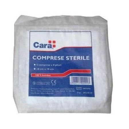 Comprese sterile, 10x10 cm, 5 comprese x 8 pliuri, Cara