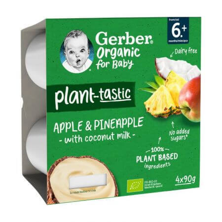 Biologisch appel, ananas en kokosnoot dessert, +6 maanden, 4x90gr, Gerber