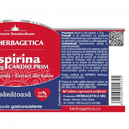 Aspirina Natural Cardio Prim, 60 cápsulas, Herbagetica