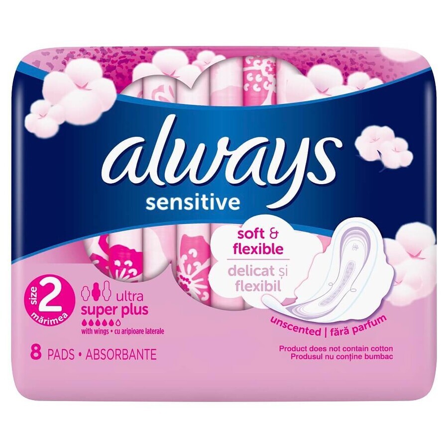 Always Ultra Sensitive Super Plus absorberende pads, 8 stuks, P&amp;G