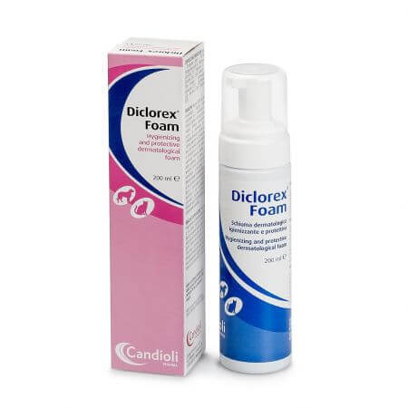 Hygienic and protective dermatological foam for dogs and cats Diclorex Foam, 200 ml, Candioli