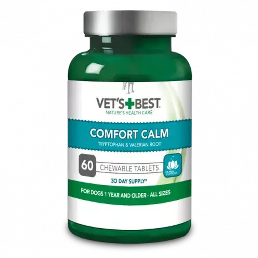 Comfort Calm Tryptophan and Valerian Root Supplement, 60 Chewable Tablets, Vet's Best